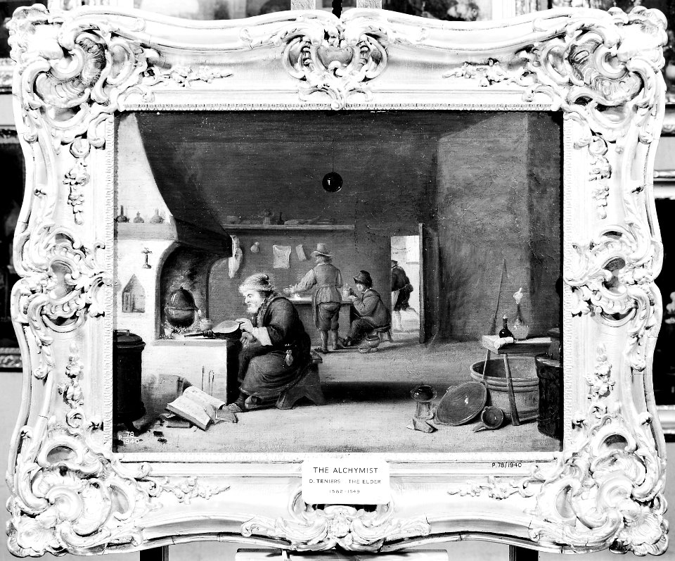 An alchemist in his laboratory. Oil painting by a follower o Wellcome M0007666