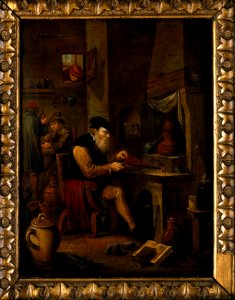 An alchemist in his laboratory. Oil painting by a follower o Wellcome V0017659