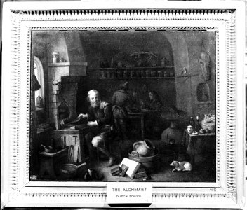 An alchemist seated at a furnace, turning away in thought. O Wellcome M0007667