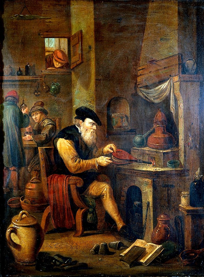 An alchemist in his laboratory. Oil painting by a follower o Wellcome L0016065
