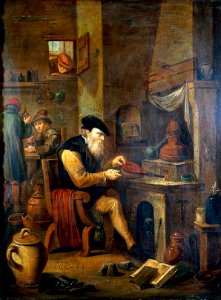 An alchemist in his laboratory. Oil painting by a follower o Wellcome L0016065