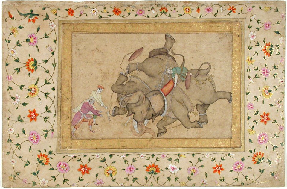 An elephant combat, with border floral arabesque (6124534833)