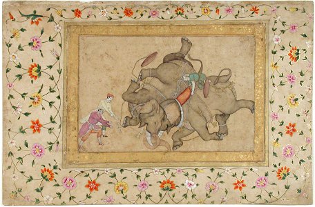 An elephant combat, with border floral arabesque (6124534833)