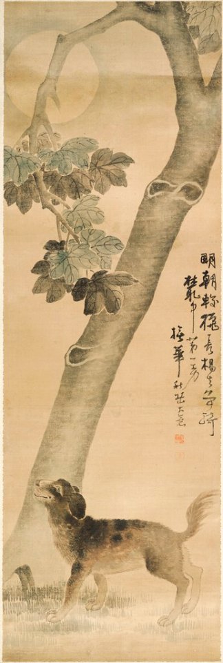 An Chung-sik (also known as Sim-chŏn) - Dog Standing beside a Paulownia Tree under a Full Moon - 2003.91 - Harvard Art Museums