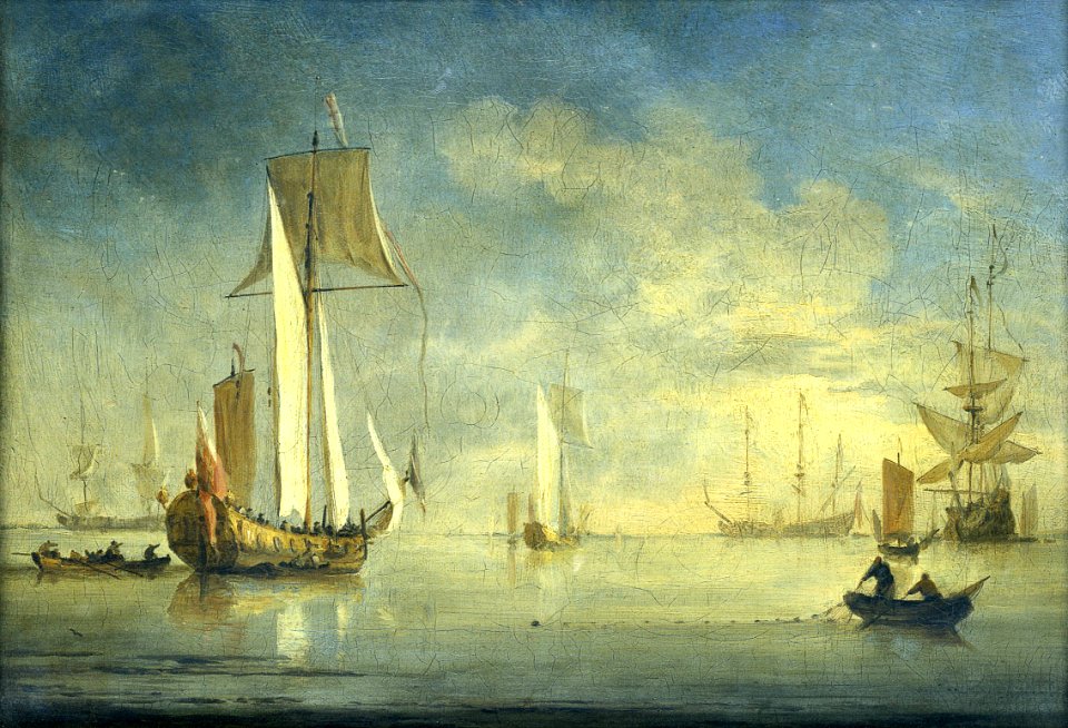 An English Royal Yacht under sail with a fishing boat laying a net RMG F6913