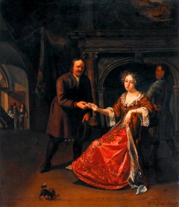 An elegant lady receiving a letter, by Matthijs Naiveu