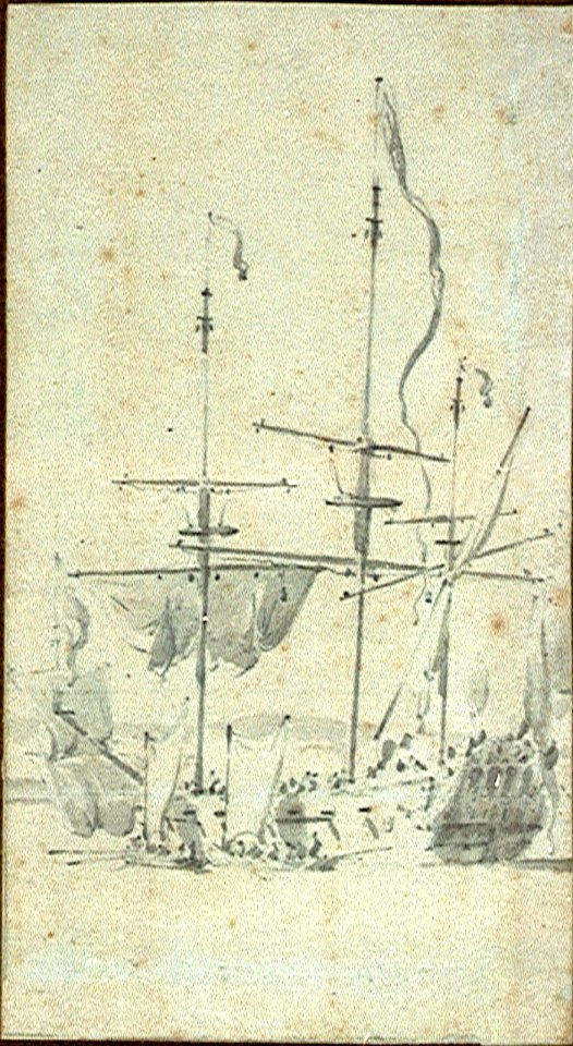 An English sixth rate at anchor RMG PW6936