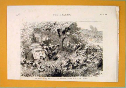 An Elephant Battery in Action near Mingyan, Burma, 1886