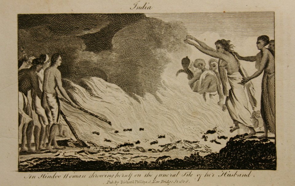 An Hindoo Woman throwing herself on the funeral pyre of her Husband