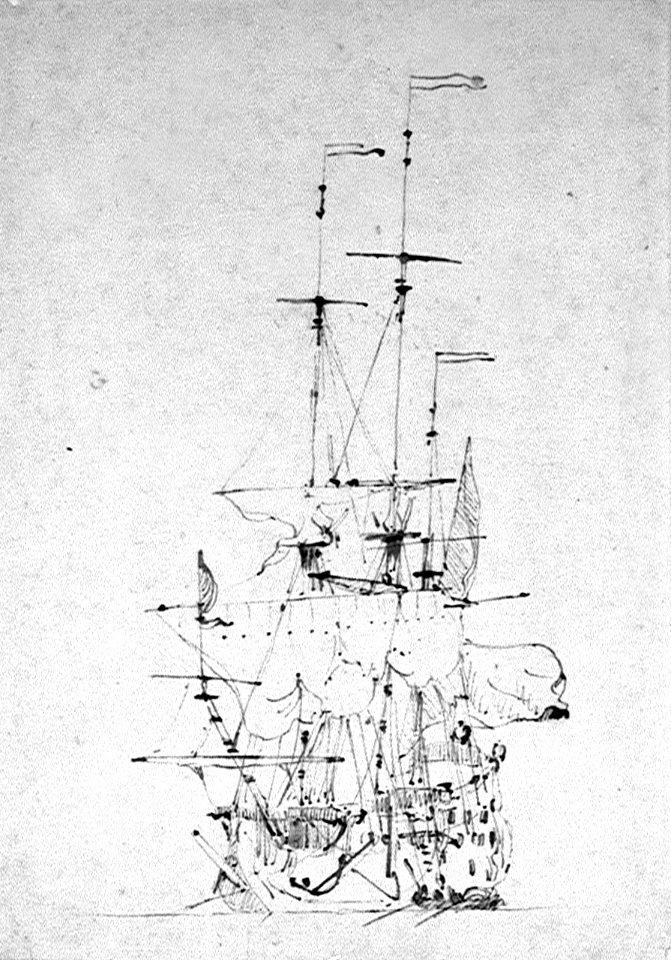 An English ship at anchor RMG PW6967