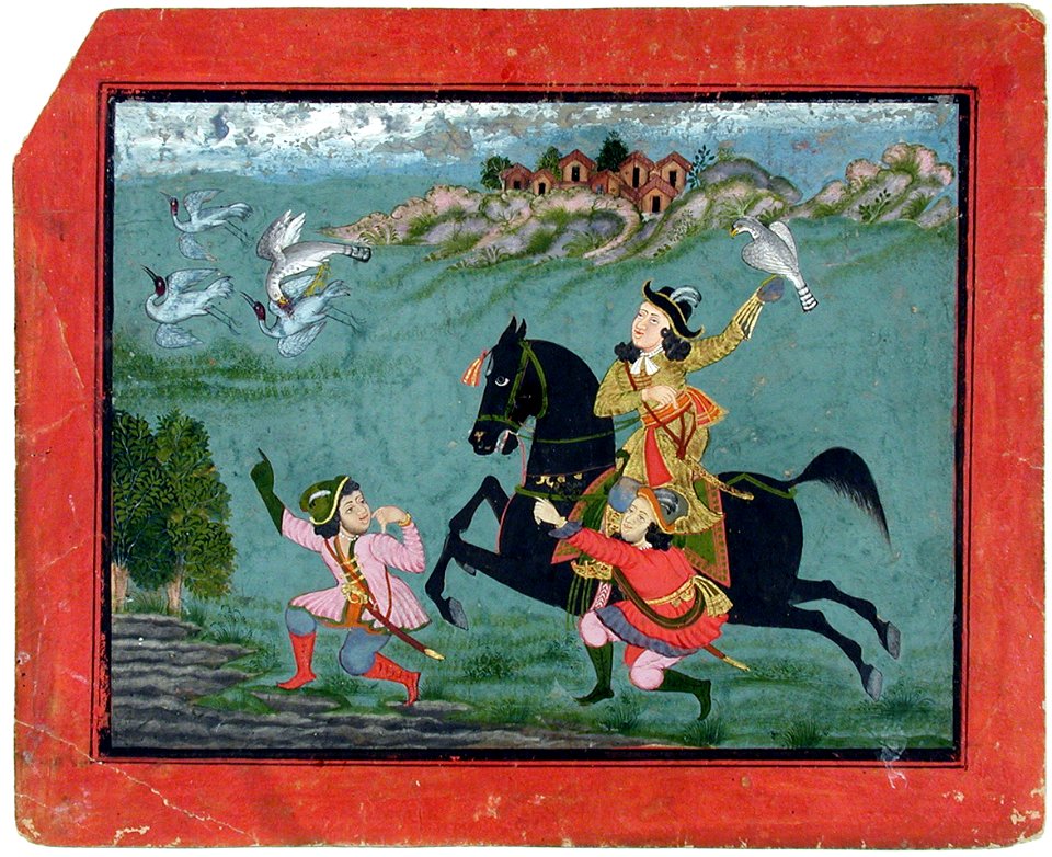 An equestrian European hawking, accompanied by two servants in European dress (6124555791)