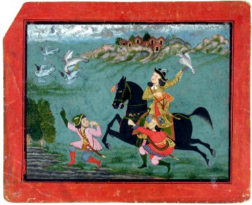 An equestrian European hawking, accompanied by two servants in European dress (6124555791)