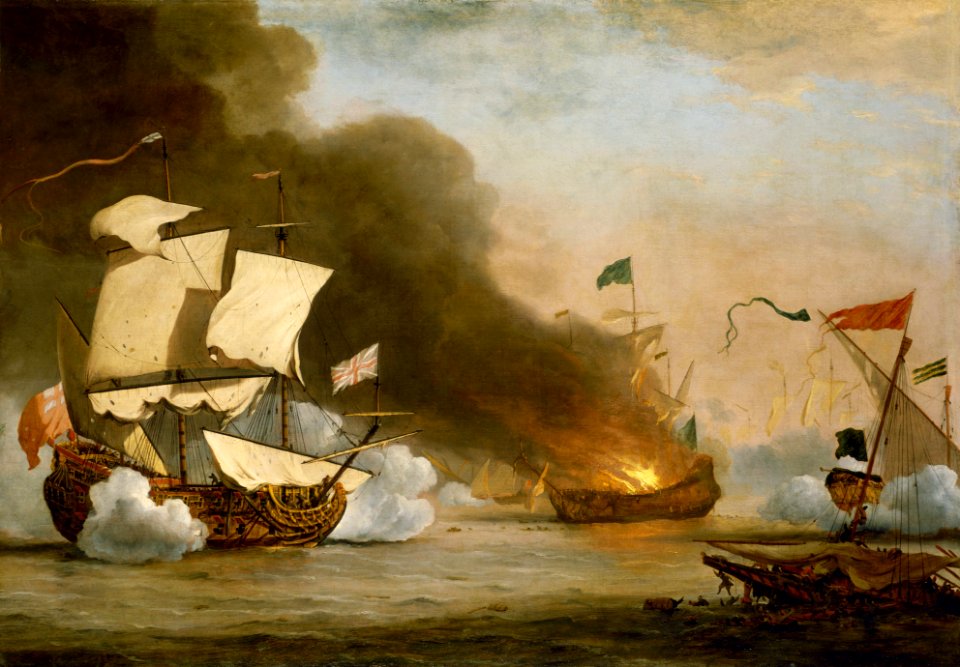 An English Ship in Action with Barbary Corsairs, circa 1680 RMG BHC0323