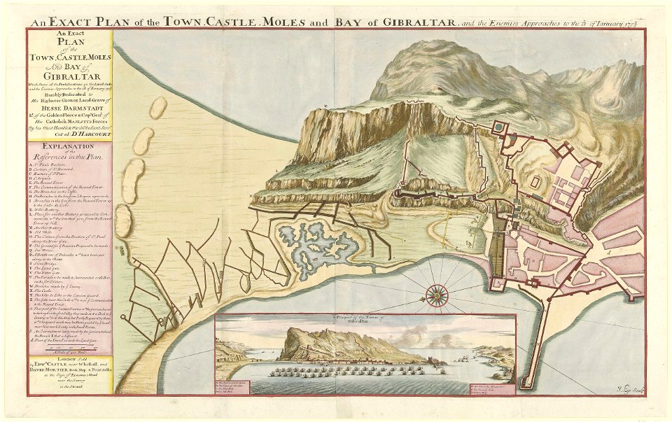 An Exact Plan of the Town Castle Moles and Bay of Gibraltar - colour
