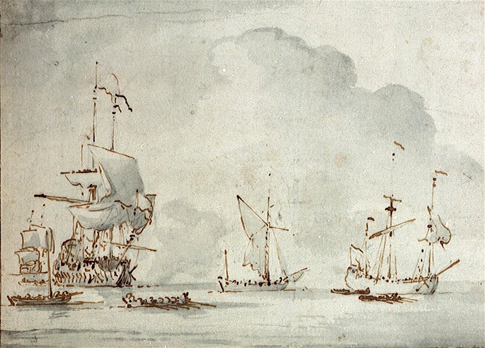 An English flagship becalmed saluting RMG PW7012