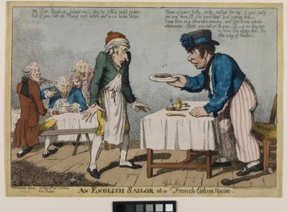 An English sailor at a French Eating House (caricature) RMG PW3842. Free illustration for personal and commercial use.
