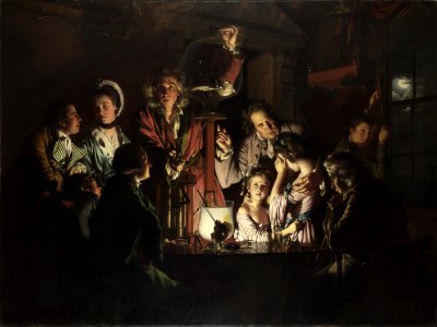 An Experiment on a Bird in an Air Pump by Joseph Wright of Derby, 1768. Free illustration for personal and commercial use.