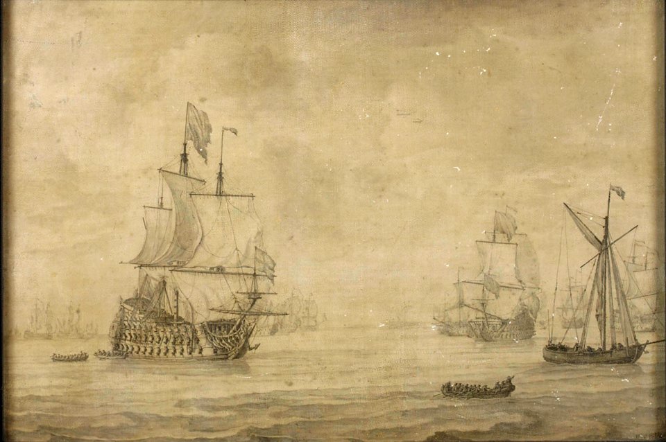 An English three-decker with the fleet in light airs RMG BHC0859