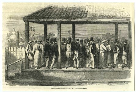 An Indian Railway Station, 1854. Free illustration for personal and commercial use.