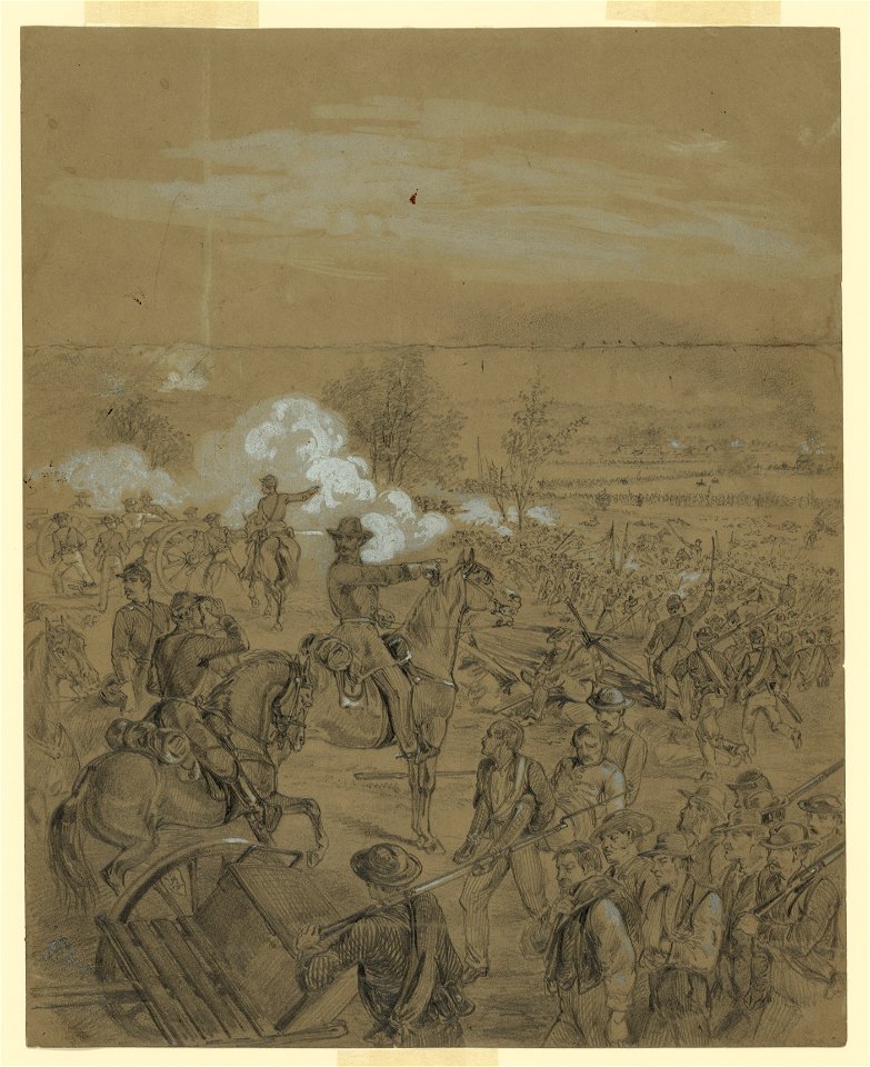 An officer directing his troops into battle LCCN2004661334
