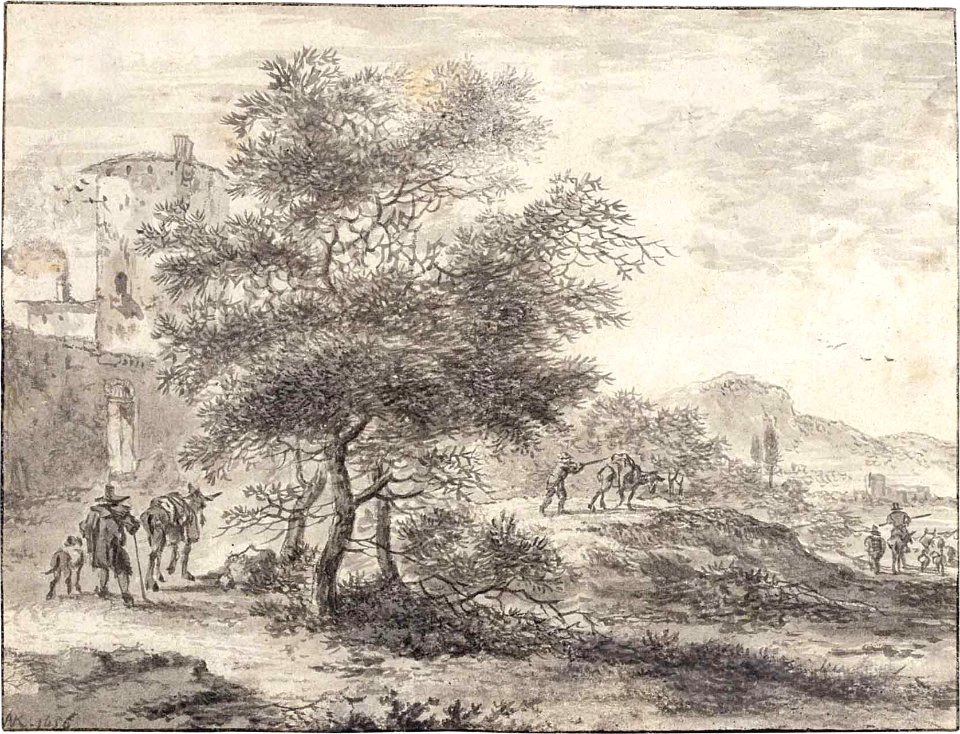 An Italianate landscape by Adriaen van der Kabel