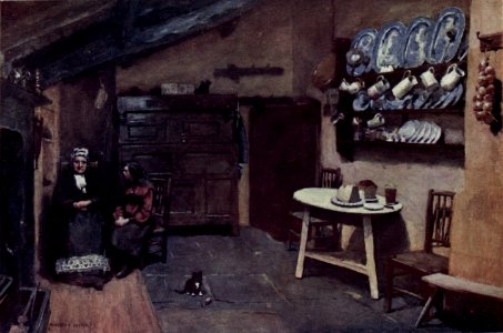 An Old Inn Kitchen, Coniston - The English Lakes - A. Heaton Cooper. Free illustration for personal and commercial use.