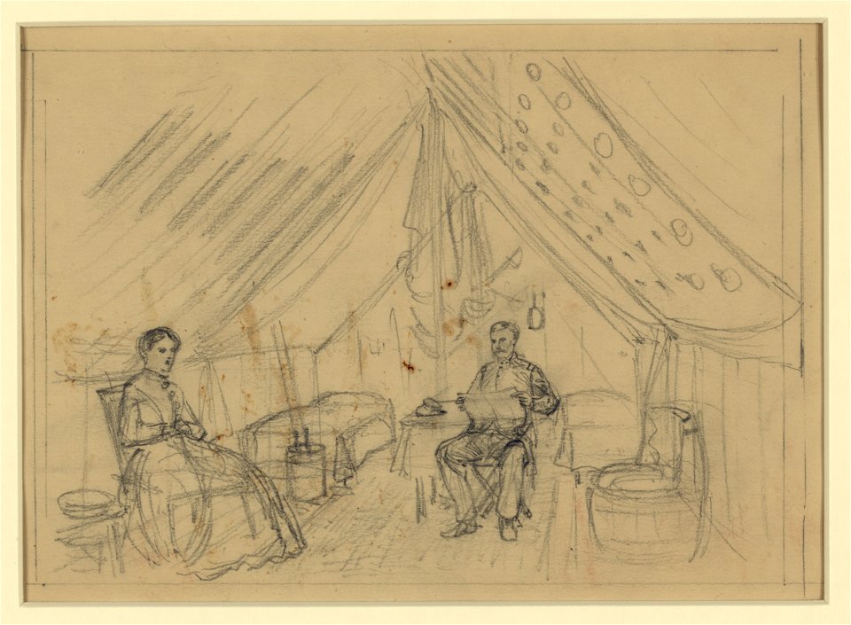 An officer and a woman sitting in a tent LCCN2004660912