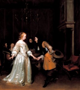 An officer making his bow to a lady, by Gerard ter Borch