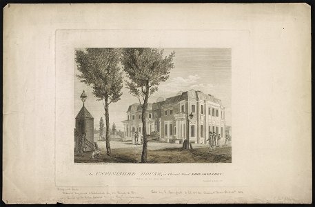 An unfinished house, in Chesnut Street Philadelphia. Built for the late Robert Morris Esqr. - designed & published by W. Birch enamel painter, 1800 ; republished by Desilver 1841. LCCN2013650034