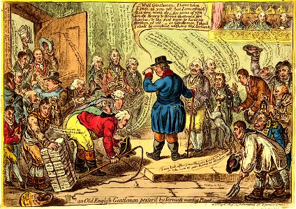 An Old English-Gentleman pester'd by servants wanting places. (BM 1851,0901.1272)