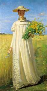 Michael Ancher - Anna Ancher returning from the field - Google Art Project. Free illustration for personal and commercial use.