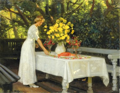 Michael Ancher - Frokosten forberedes. Free illustration for personal and commercial use.