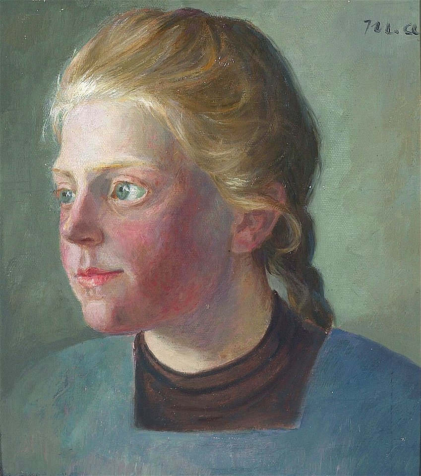 Michael Ancher - Portræt af ung pige med fletninger. Free illustration for personal and commercial use.
