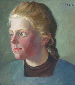 Michael Ancher - Portræt af ung pige med fletninger. Free illustration for personal and commercial use.