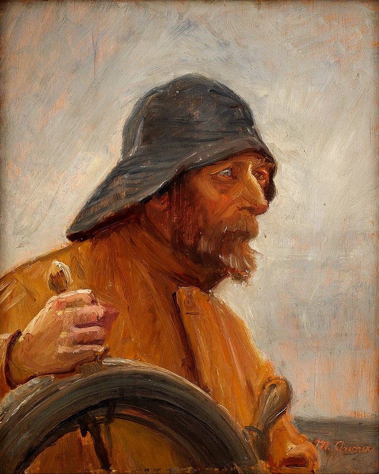 Michael Ancher - Sømand med sydvest til rors