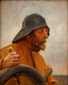 Michael Ancher - Sømand med sydvest til rors