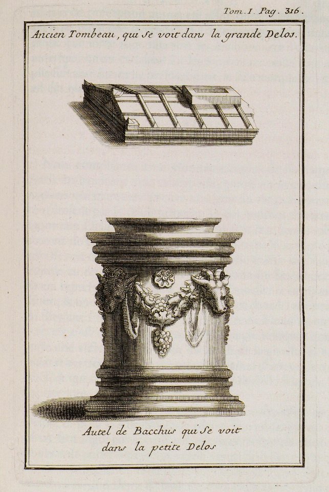 Ancien Tombeau, qui se voit dans la grande Delos Autel de Bacchus qui se voit dans la petite Delos - Tournefort Joseph Pitton De - 1717