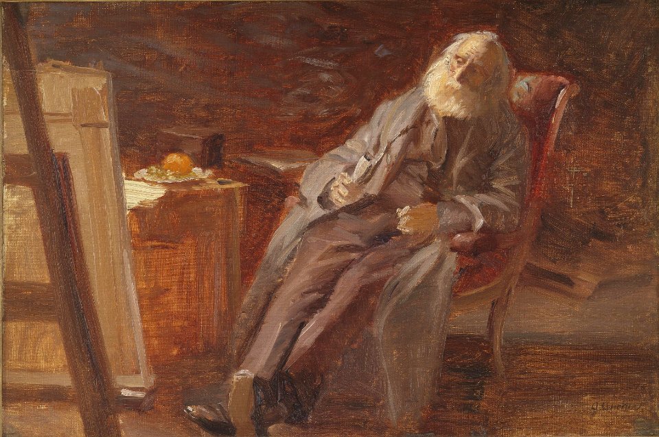 Maleren Vilhelm Kyhn rygende pibe (Anna Ancher)
