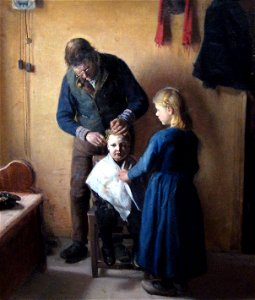 Anna Ancher - Hos Haarskaereren, Skagen. Free illustration for personal and commercial use.