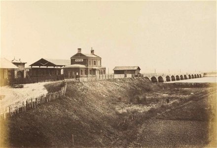 Ancienne gare d'Étaples vers 1870, rive droite de la Canche, disparu aujourd'hui, proche du pont de chemin de fer