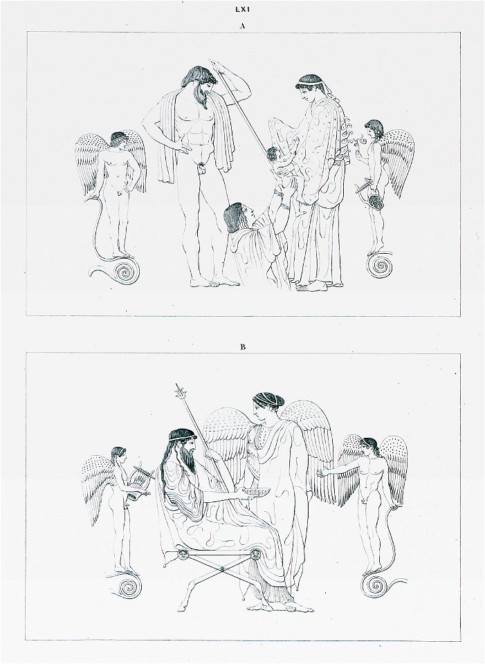 Ancient red-figure vase with mythological scenes On the top the birth of Erichthonius (Erechtheus), and on the bottom Vo - Peter Oluf Brøndsted - 1830