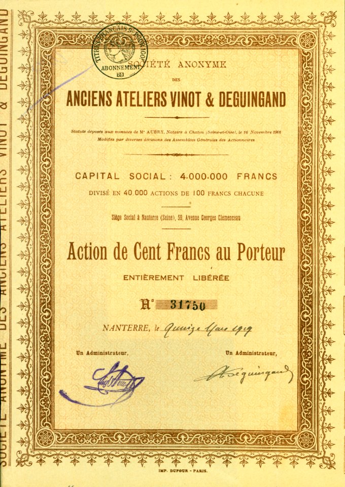 Anciens Ateliers Vinot & Deguingand 1919
