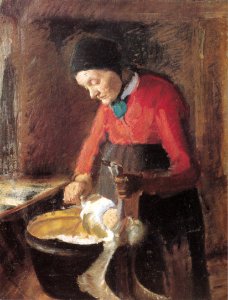 Old Lene Plucking a Goose (Anna Ancher). Free illustration for personal and commercial use.