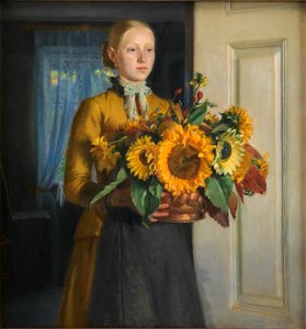 Pigen med solsikkerne (Michael Ancher). Free illustration for personal and commercial use.