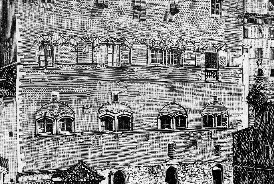 Ancona – Finestre del Margaritone sulla parte posteriore del Municipio (xilografia)