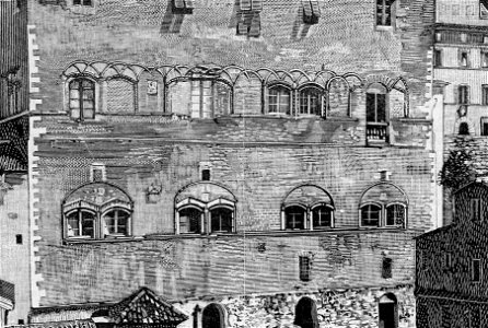 Ancona – Finestre del Margaritone sulla parte posteriore del Municipio (xilografia)