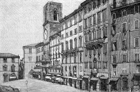 Ancona – Piazza del Plebiscito e Torre dell’Orologio (xilografia)