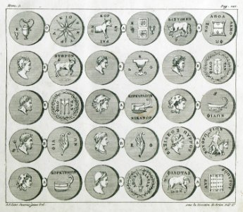 Ancient coins of Corfu - Grasset De Saint-sauveur André - 1800. Free illustration for personal and commercial use.