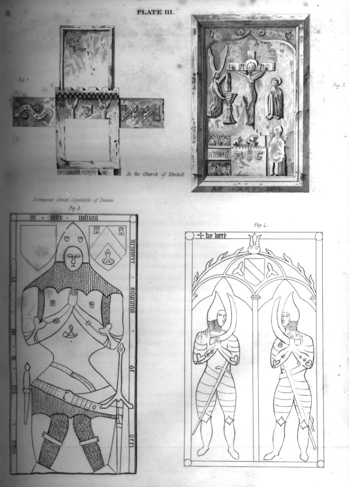Ancient Monuments in the Church of Kinkell engraving by William Miller