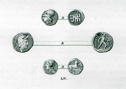 Ancient coins from Arcadia Obv Athena - Peter Oluf Brøndsted - 1830